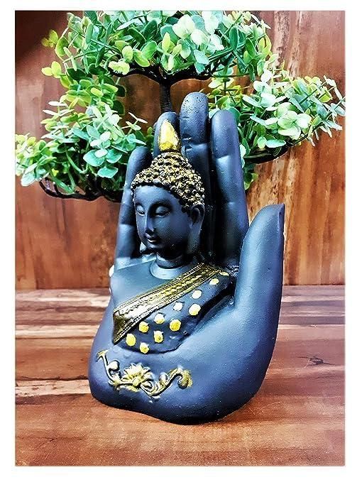 Black-Golden Handcrafted Meditating Palm Buddha Idol i6r2ja-hp