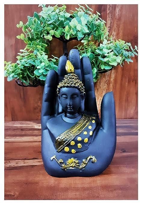 Black-Golden Handcrafted Meditating Palm Buddha Idol i6r2ja-hp