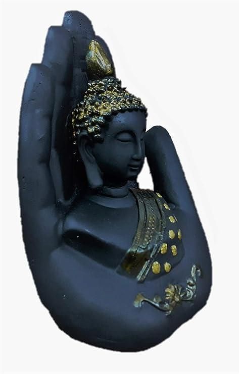 Black-Golden Handcrafted Meditating Palm Buddha Idol i6r2ja-hp