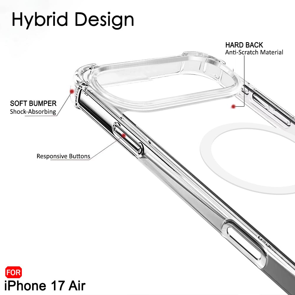 Back Cover for iPhone 17 Air MagSafe Case Clear Armour, Anti-Yellow Magnetic Case, Camera Protection  (Transparent, Magsafe, Pack of: 1)