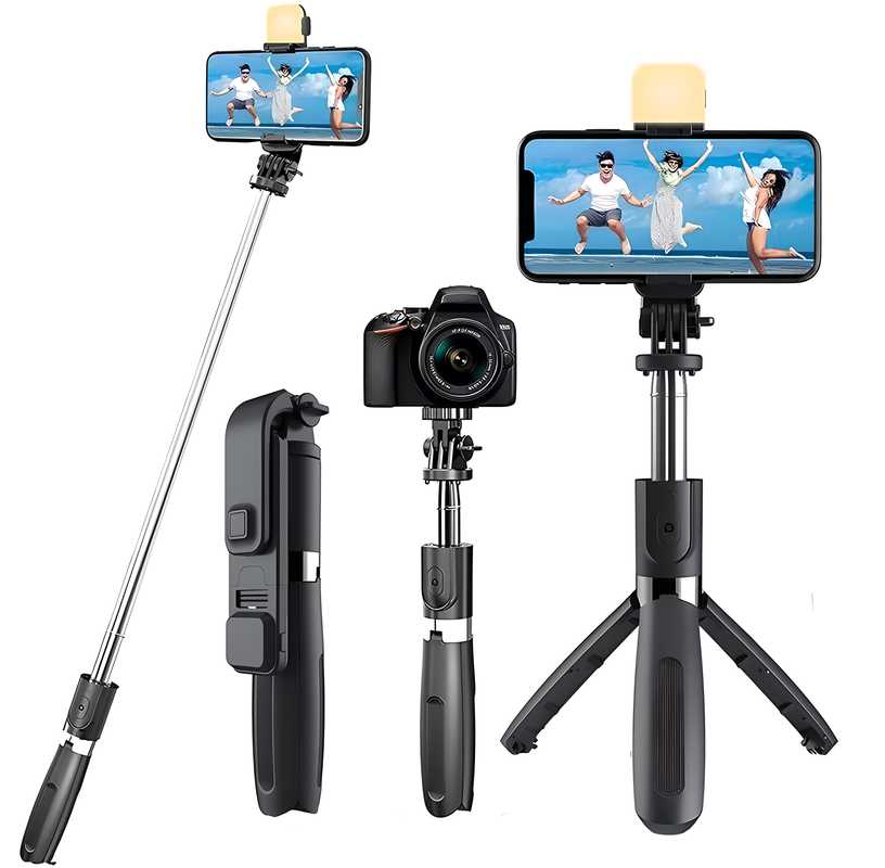 Extendable Flash 3-in-1 Selfie Stick Tripod with Bluetooth Remote i6r2ja-hp