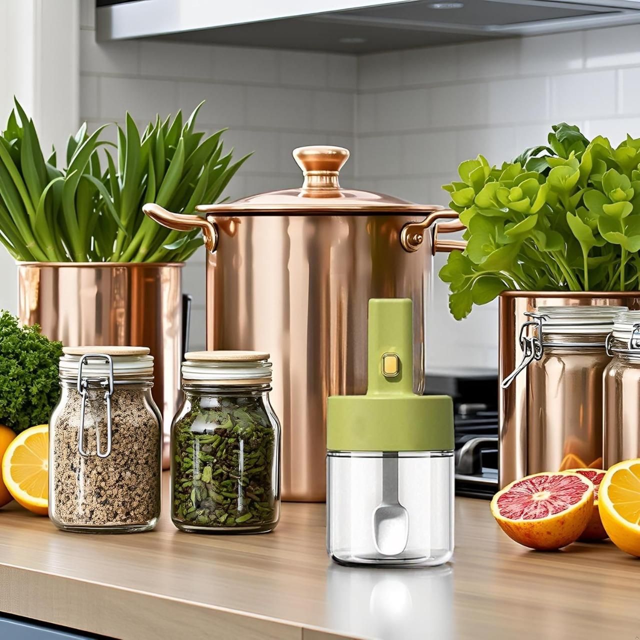 Luxury Glass Telescopic Seasoning Tank with Integrated Spoon Lid i6r2ja-hp