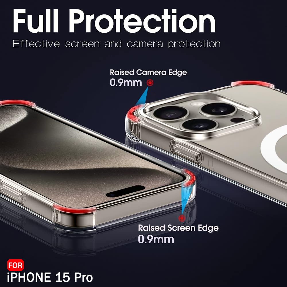 Magnetic Clear Case for Apple Iphone 15 Pro Max | MagSafe Compatible Transparent Shockproof TPU Back Cover | Wireless Charging Support | Scratch & Drop Protection | Transparent