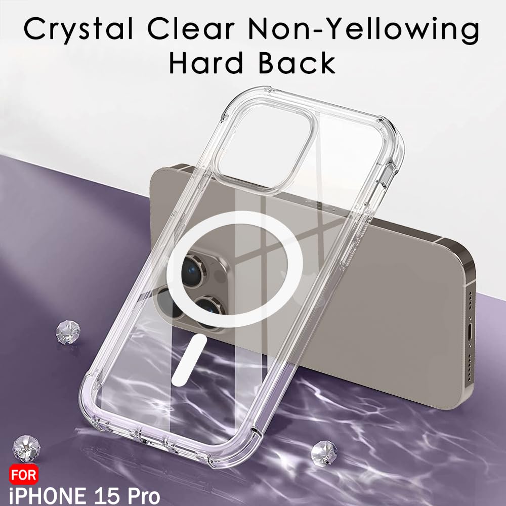 Magnetic Clear Case for Apple Iphone 15 Pro Max | MagSafe Compatible Transparent Shockproof TPU Back Cover | Wireless Charging Support | Scratch & Drop Protection | Transparent