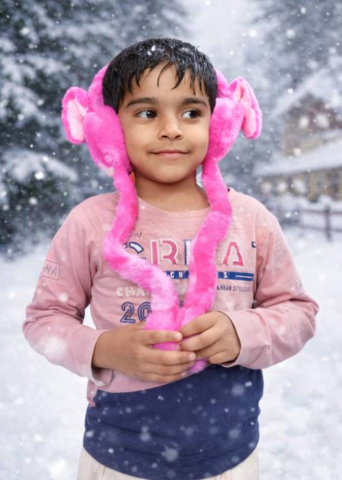 Kids Plush Bunny Ear Muffs Winter Ear Warmer | Soft Fur Cartoon Rabbit Earmuffs with Long Hanging Straps for Girls & Kids | Multicolor Pink