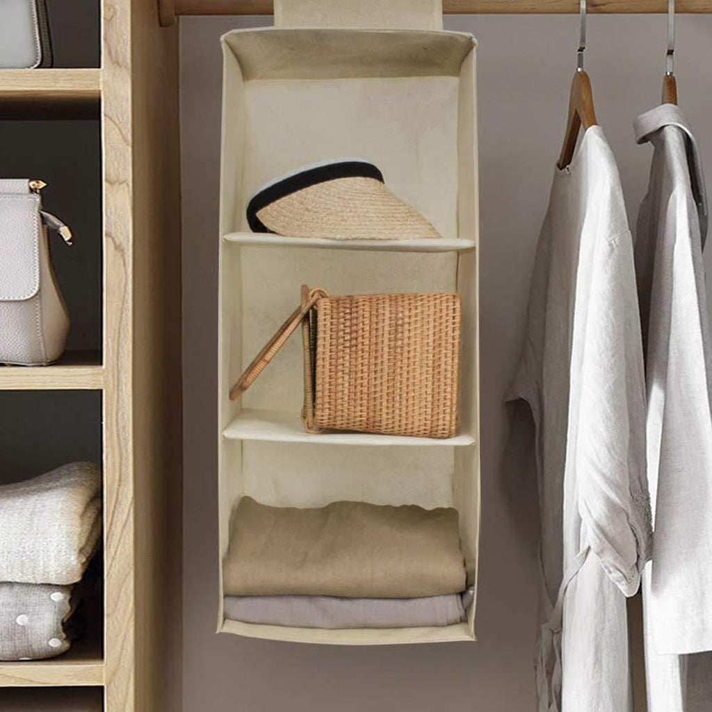 Hanging Wardrobe Organizer- 3 Shelves Non-Woven Fabric Hanging Storage Wardrobe Organizer