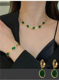 Oval Green Crystal Pendant Necklace Set With Bracelet i6r2ja-hp