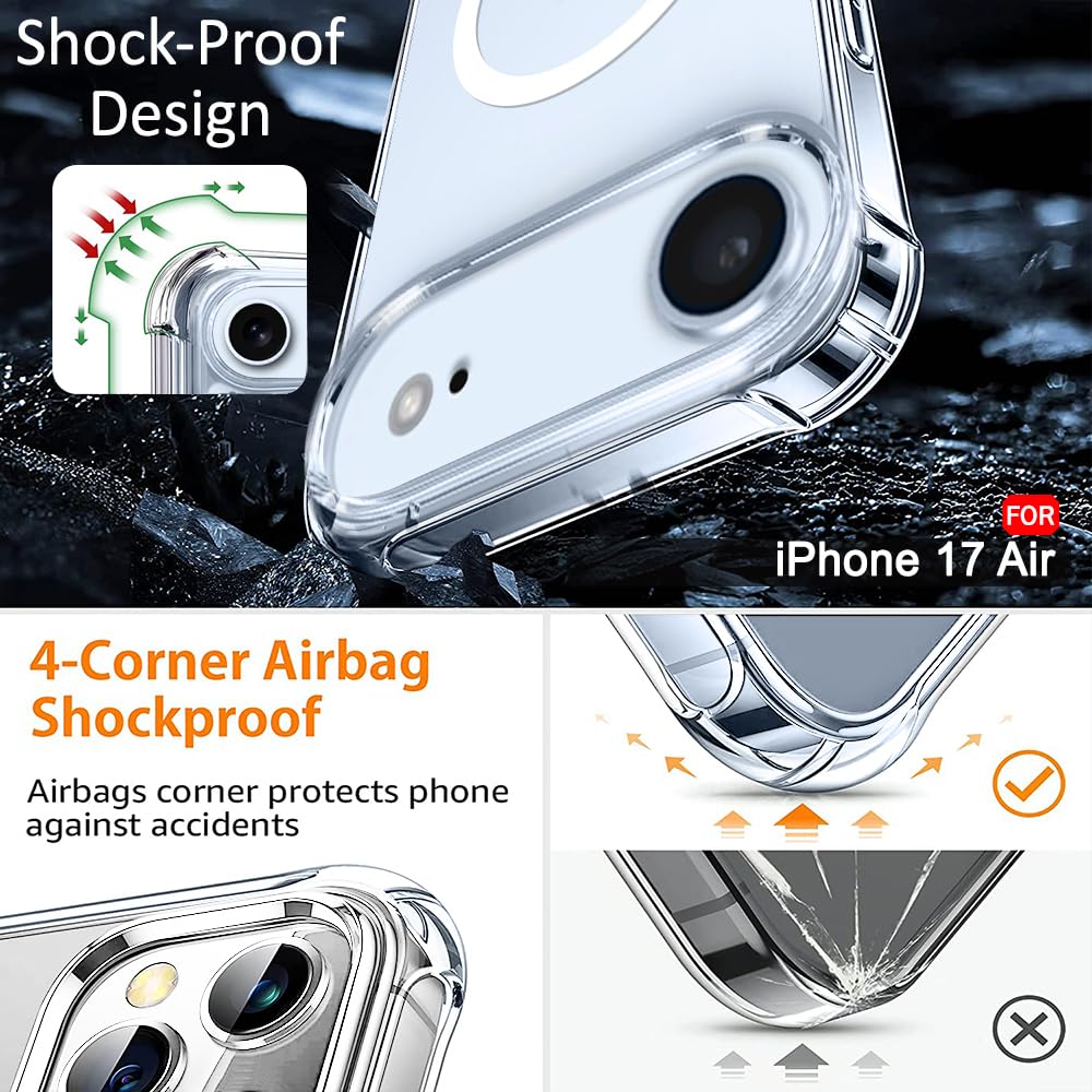 Back Cover for iPhone 17 Air MagSafe Case Clear Armour, Anti-Yellow Magnetic Case, Camera Protection  (Transparent, Magsafe, Pack of: 1)