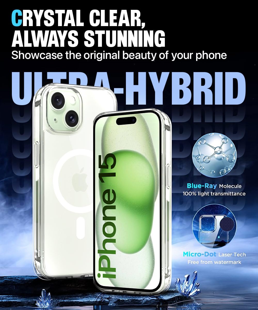Back Cover for Apple iPhone 15, Caseex Clear Magnetic Hard PC Case for iPhone 15  (Transparent, Magsafe, Pack of: 1)