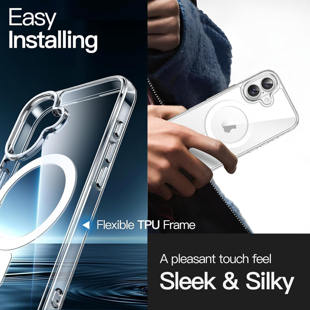 iPhone 16 Plus Magnetic Transparent Case | Shock Proof Design & Camera Protection | Magsafe Wireless Charging case for iPhone 16 Plus | Sleek Hard Crystal Cover - Clear Back