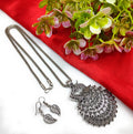 Oxidized Peacock Style Pendant & Chain with Earrings i6r2ja-hp