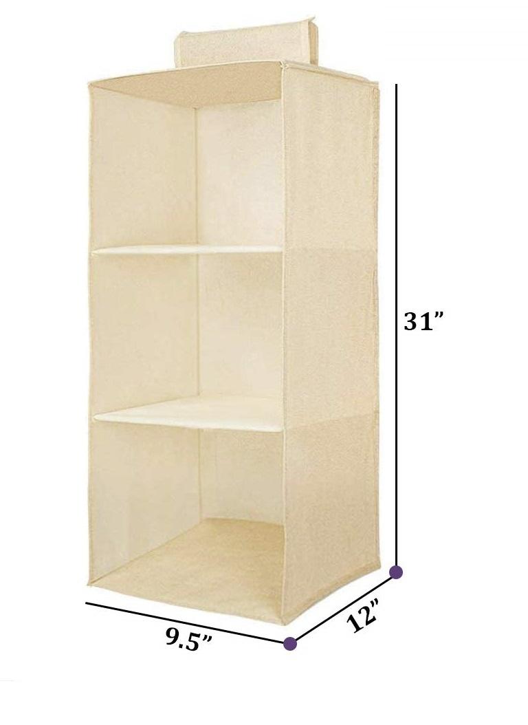 Hanging Wardrobe Organizer- 3 Shelves Non-Woven Fabric Hanging Storage Wardrobe Organizer