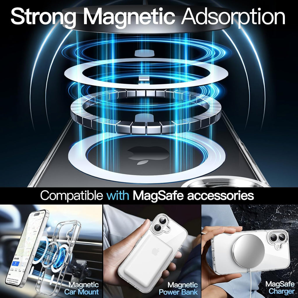 iPhone 16 Plus Magnetic Transparent Case | Shock Proof Design & Camera Protection | Magsafe Wireless Charging case for iPhone 16 Plus | Sleek Hard Crystal Cover - Clear Back