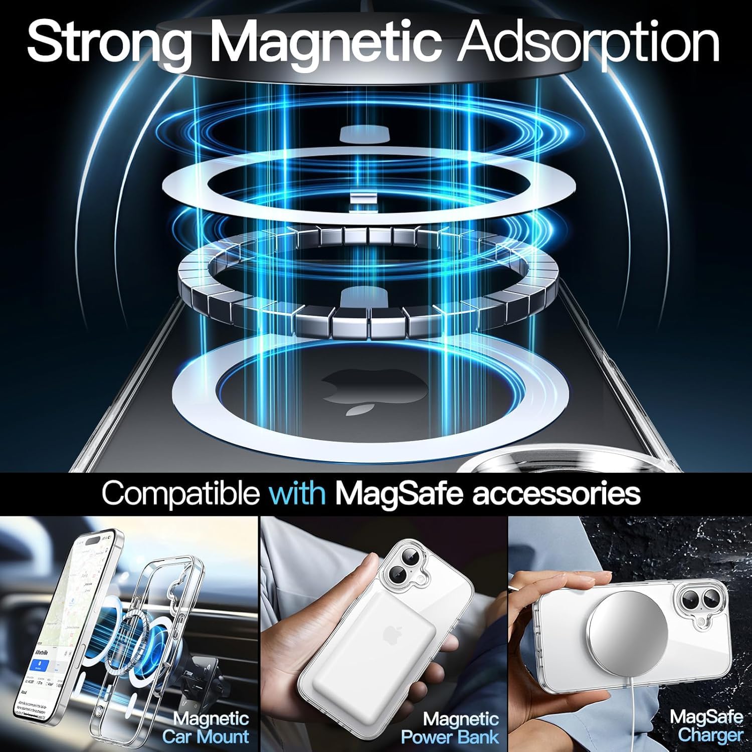 iPhone 16 Plus Magnetic Transparent Case | Shock Proof Design & Camera Protection | Magsafe Wireless Charging case for iPhone 16 Plus | Sleek Hard Crystal Cover - Clear Back