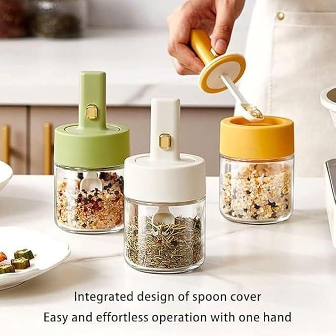 Luxury Glass Telescopic Seasoning Tank with Integrated Spoon Lid i6r2ja-hp