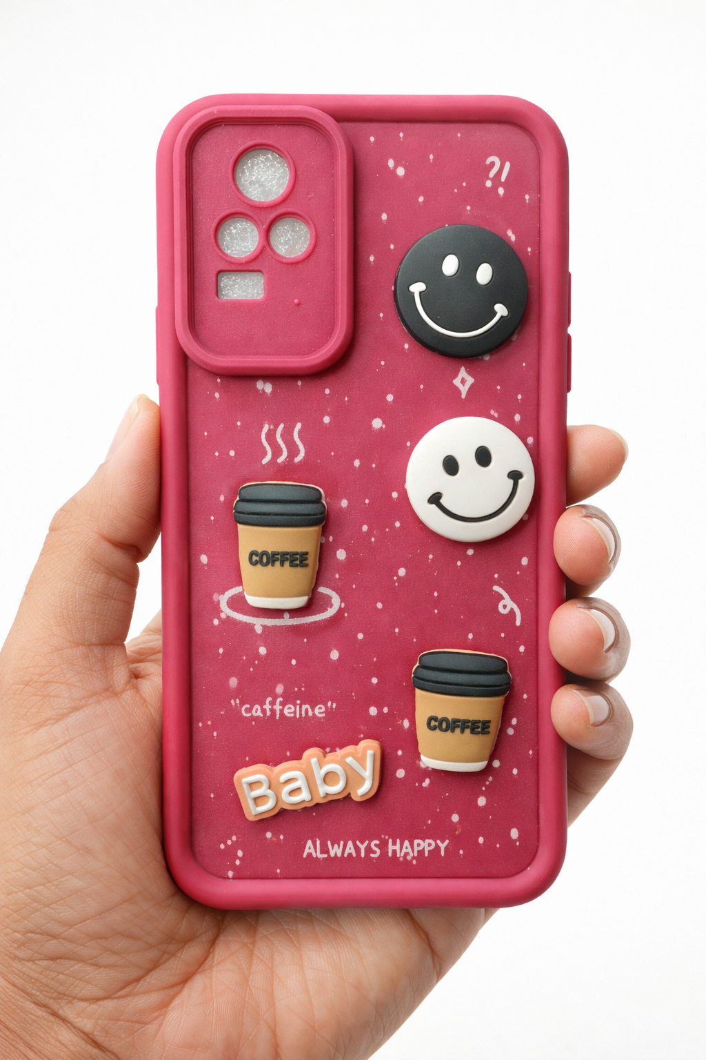 V20 MODAL BACK COVER OR CASE Cute Coffee Smiley Cartoon Soft Back Cover for Smartphone – Pink | Shockproof | Camera Protection
