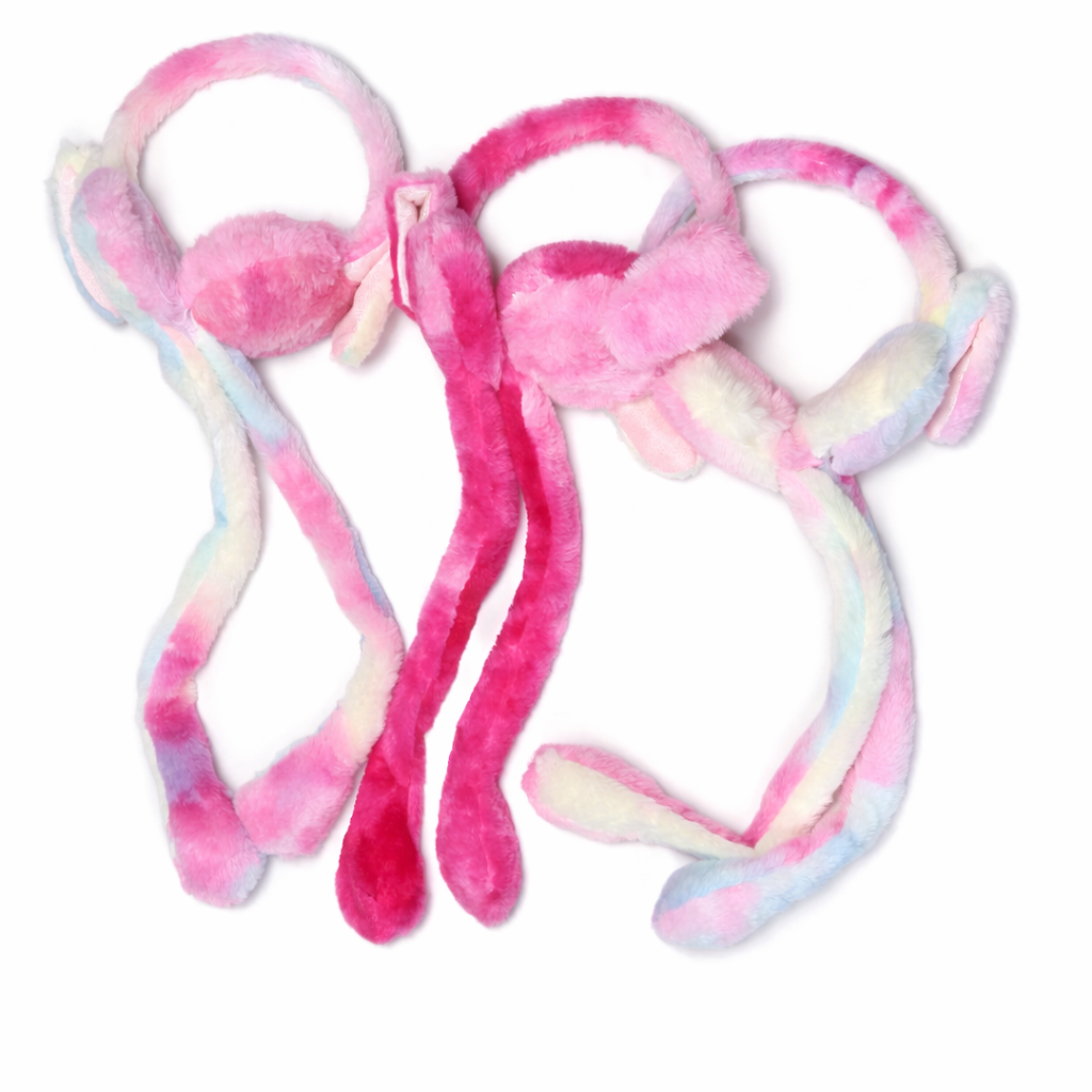 Kids Plush Bunny Ear Muffs Winter Ear Warmer | Soft Fur Cartoon Rabbit Earmuffs with Long Hanging Straps for Girls & Kids | Multicolor Pink