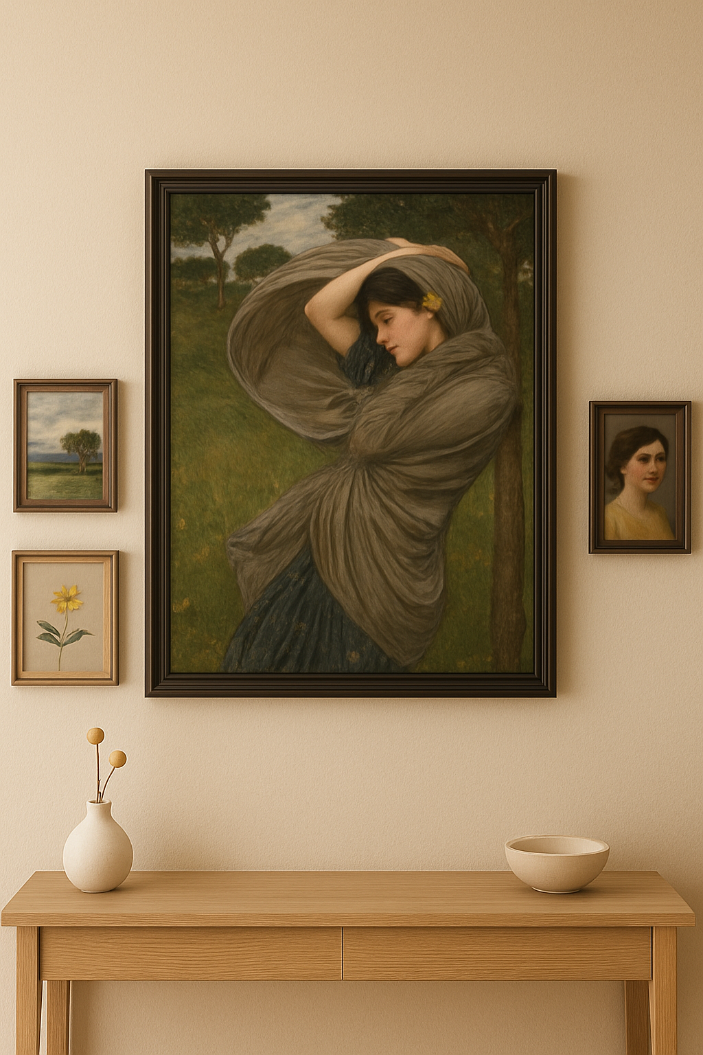 Romantic Oil Painting Woman in Nature – Fine Art Printable Wall Art, Cottagecore Portrait, 600 DPI Digital Download