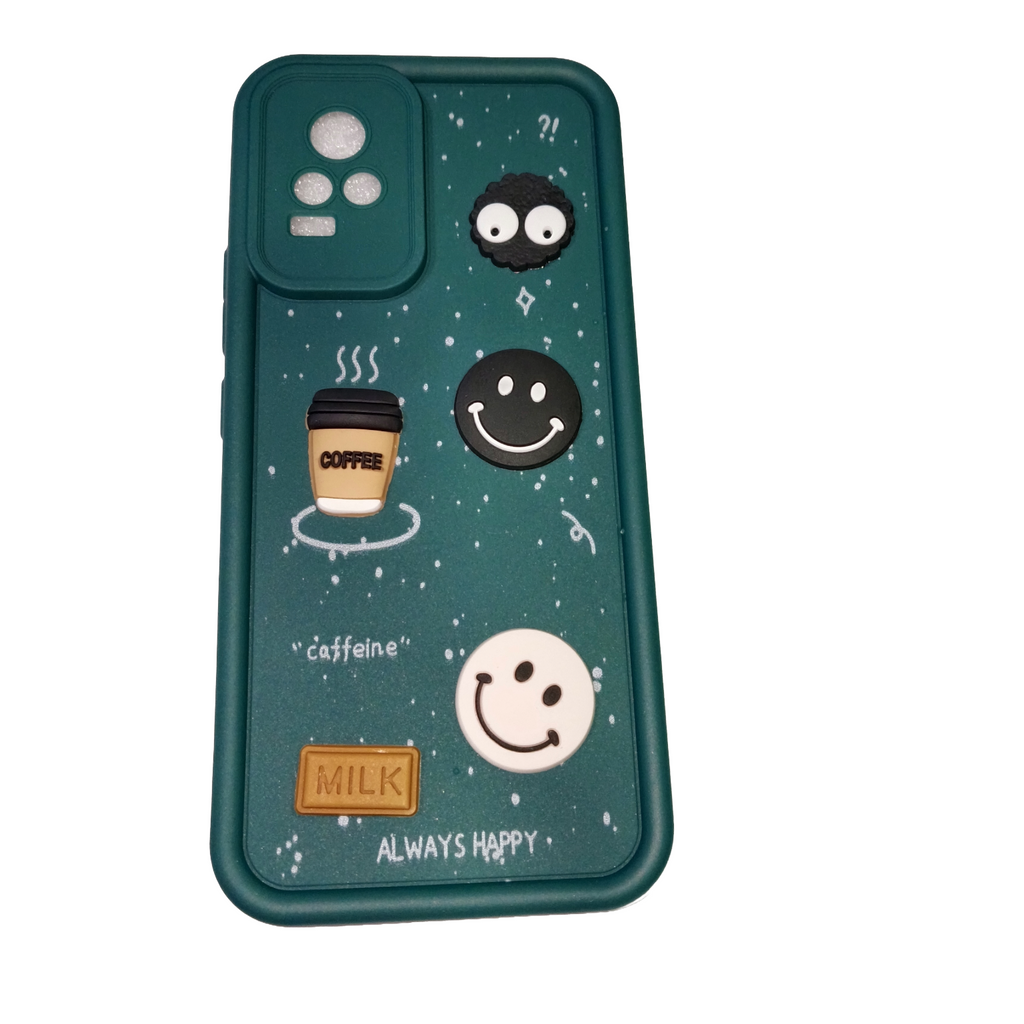 V20 MODAL BACK COVER OR CASE Cute Coffee Smiley Cartoon Soft Back Cover for Smartphone – Pink | Shockproof | Camera Protection