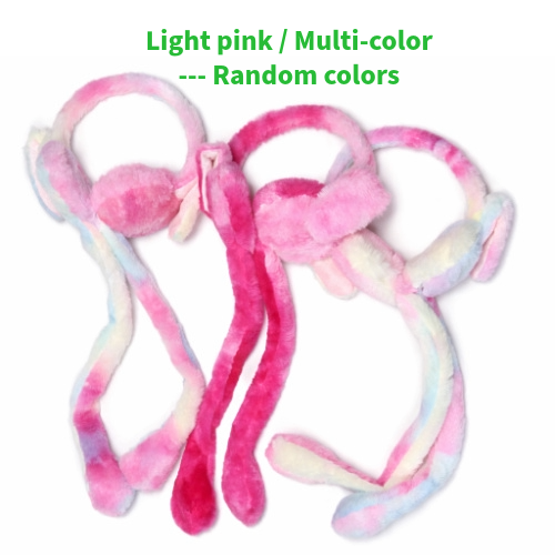 Kids Plush Bunny Ear Muffs Winter Ear Warmer | Soft Fur Cartoon Rabbit Earmuffs with Long Hanging Straps for Girls & Kids | Multicolor Pink