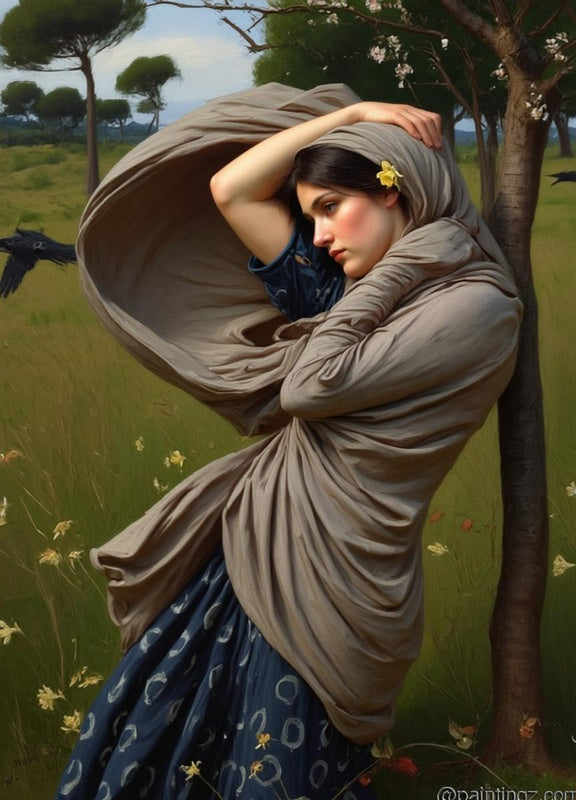 Romantic Oil Painting Woman in Nature – Fine Art Printable Wall Art, Cottagecore Portrait, 600 DPI Digital Download