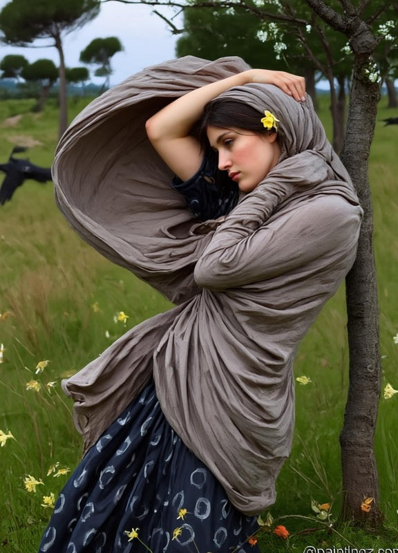 Romantic Oil Painting Woman in Nature – Fine Art Printable Wall Art, Cottagecore Portrait, 600 DPI Digital Download