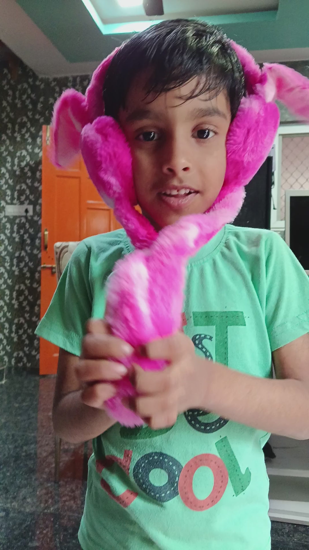 Kids Plush Bunny Ear Muffs Winter Ear Warmer | Soft Fur Cartoon Rabbit Earmuffs with Long Hanging Straps for Girls & Kids | Multicolor Pink