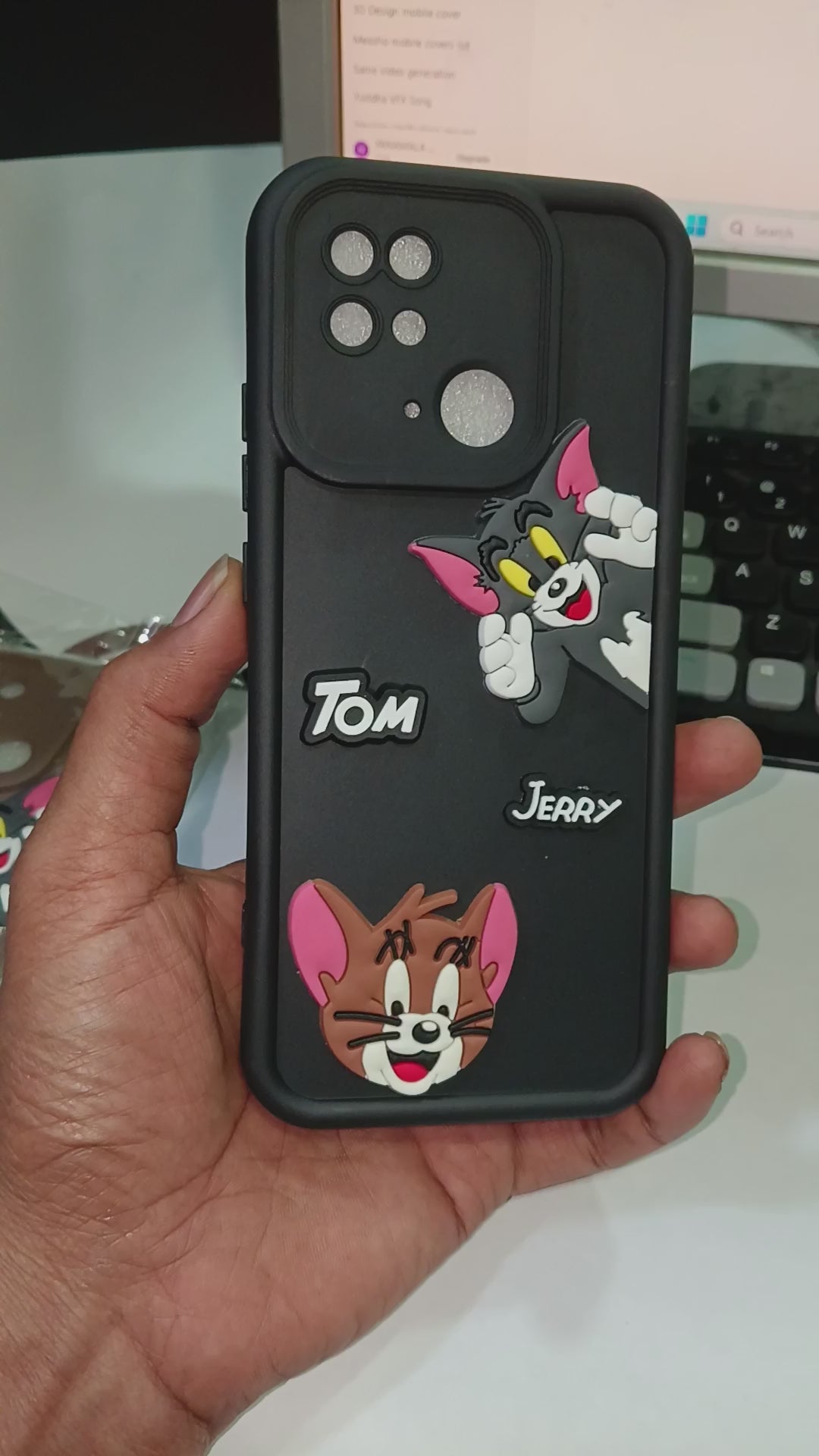 Cute Tom & Jerry 3D Cartoon Back Cover for Redmi 10C
